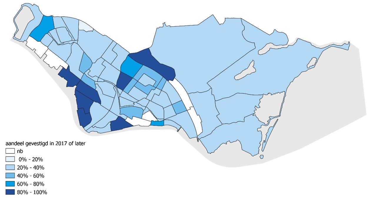 Nieuwkomers in Noord vestigen zich vooral in de buurten aan het IJ en in Elzenhagen-Zuid en Noorderstrook-West